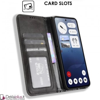 Dirbtinės odos atverčiamas dėklas su skyreliais - juodas (Nothing Phone 3A)